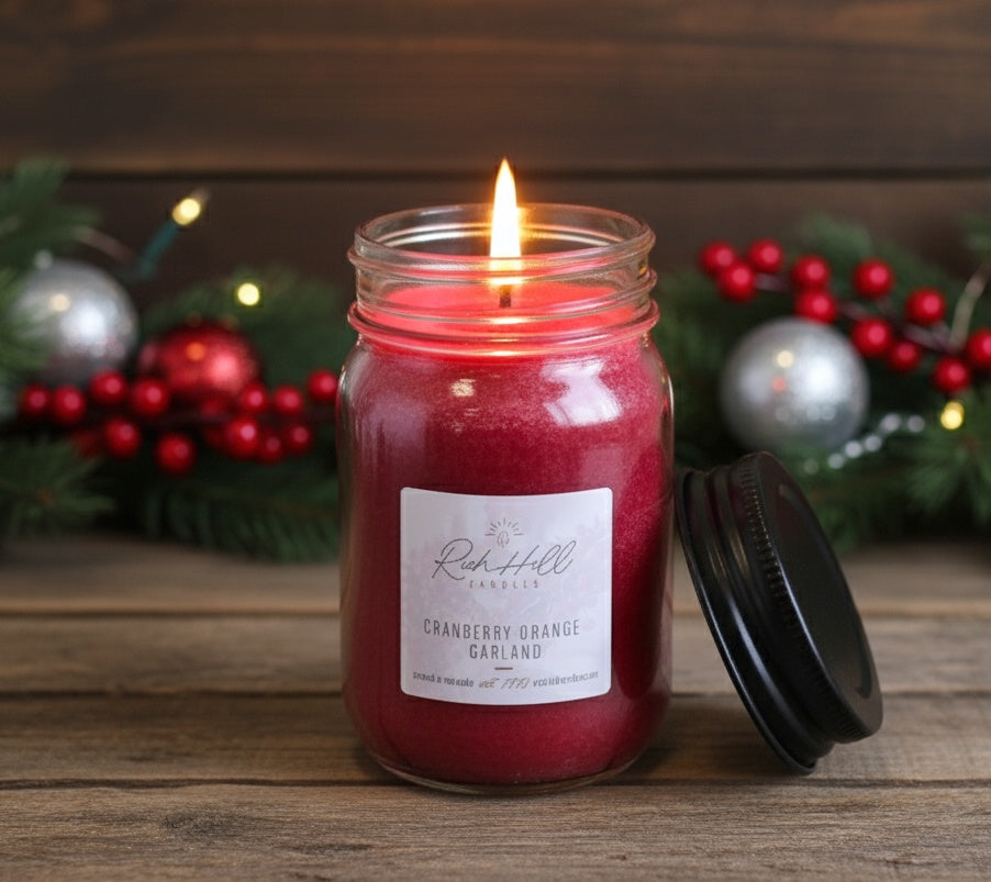 Cranberry Orange garland Jar Candles