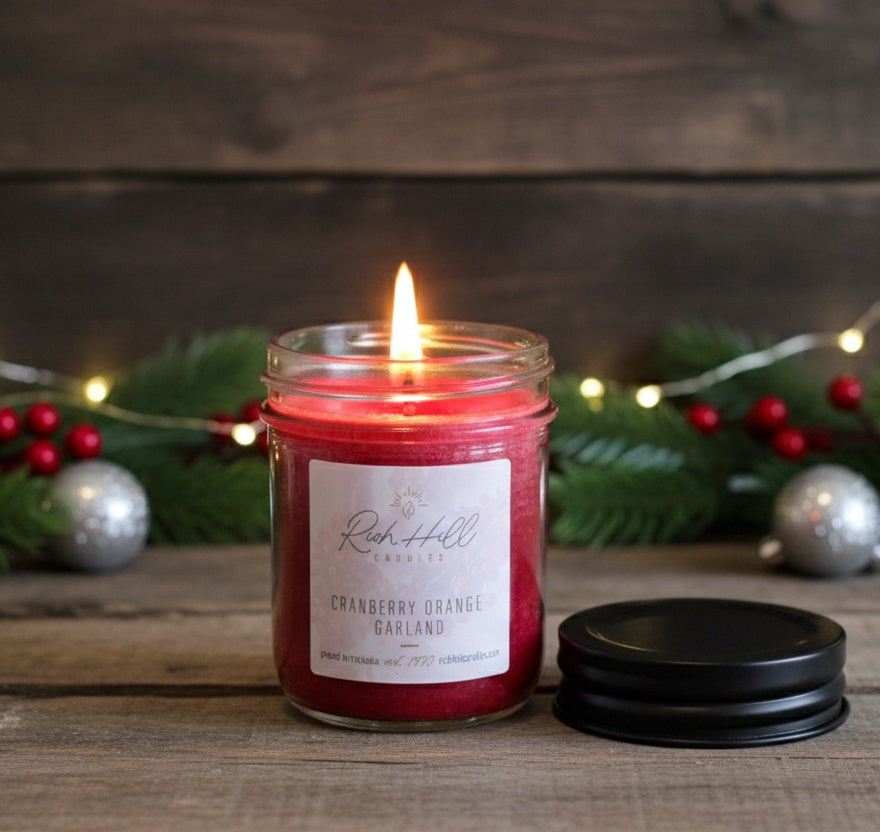 Cranberry Orange garland Jar Candles