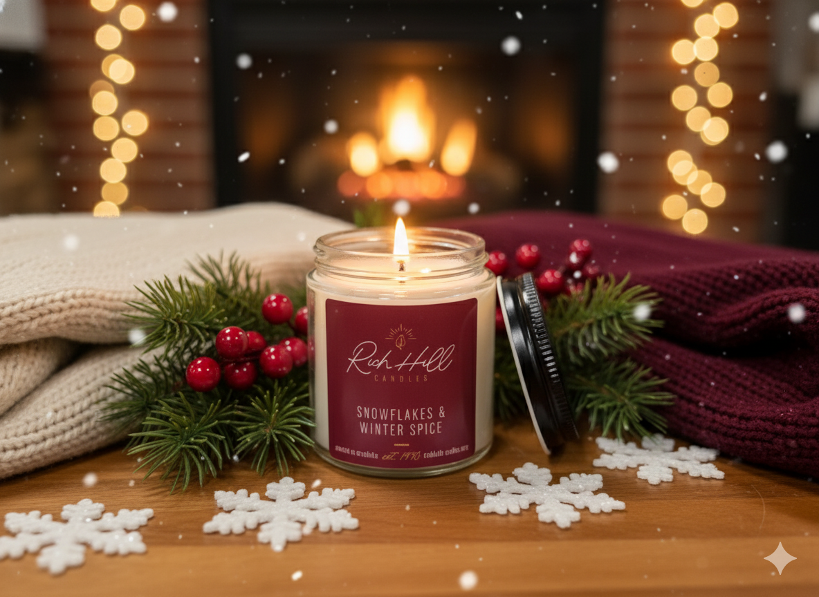 Snowflakes & Winter Spice - vanilla, cashmere cream and light citrus Scented Jar Candle