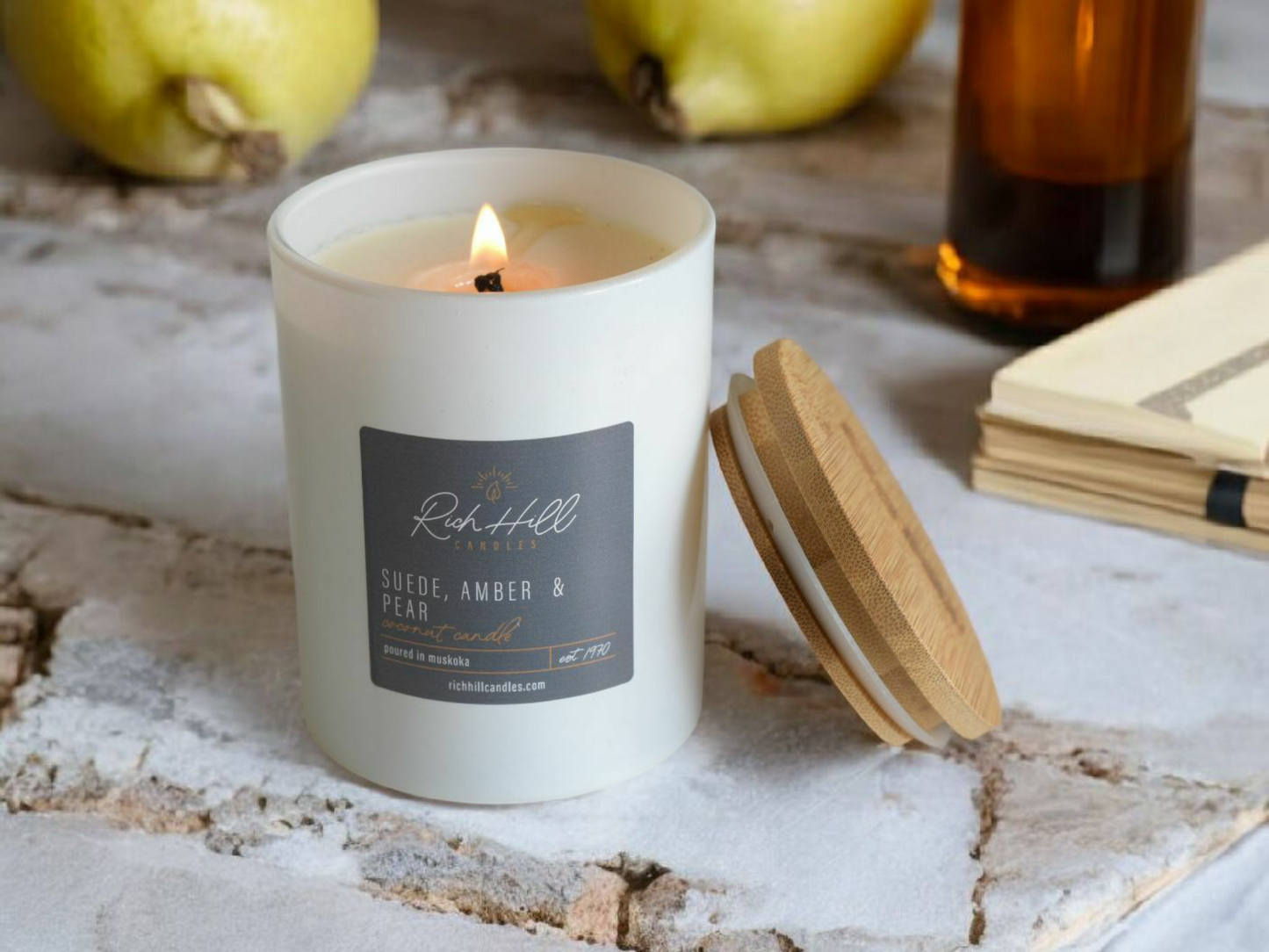 Suede, Amber and Pear Coconut Wax Scented Jars
