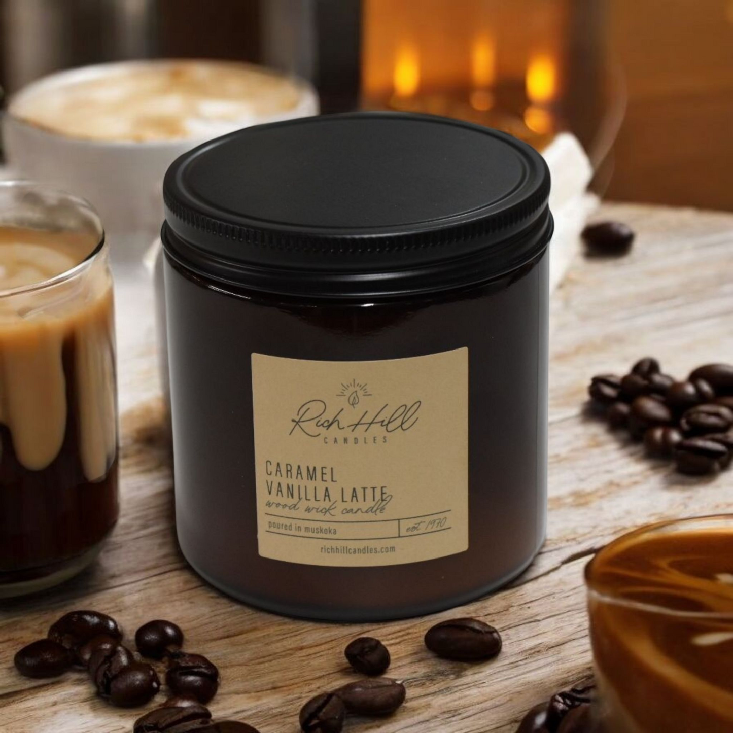 Caramel Vanilla Latte Scented Wood Wick Jars