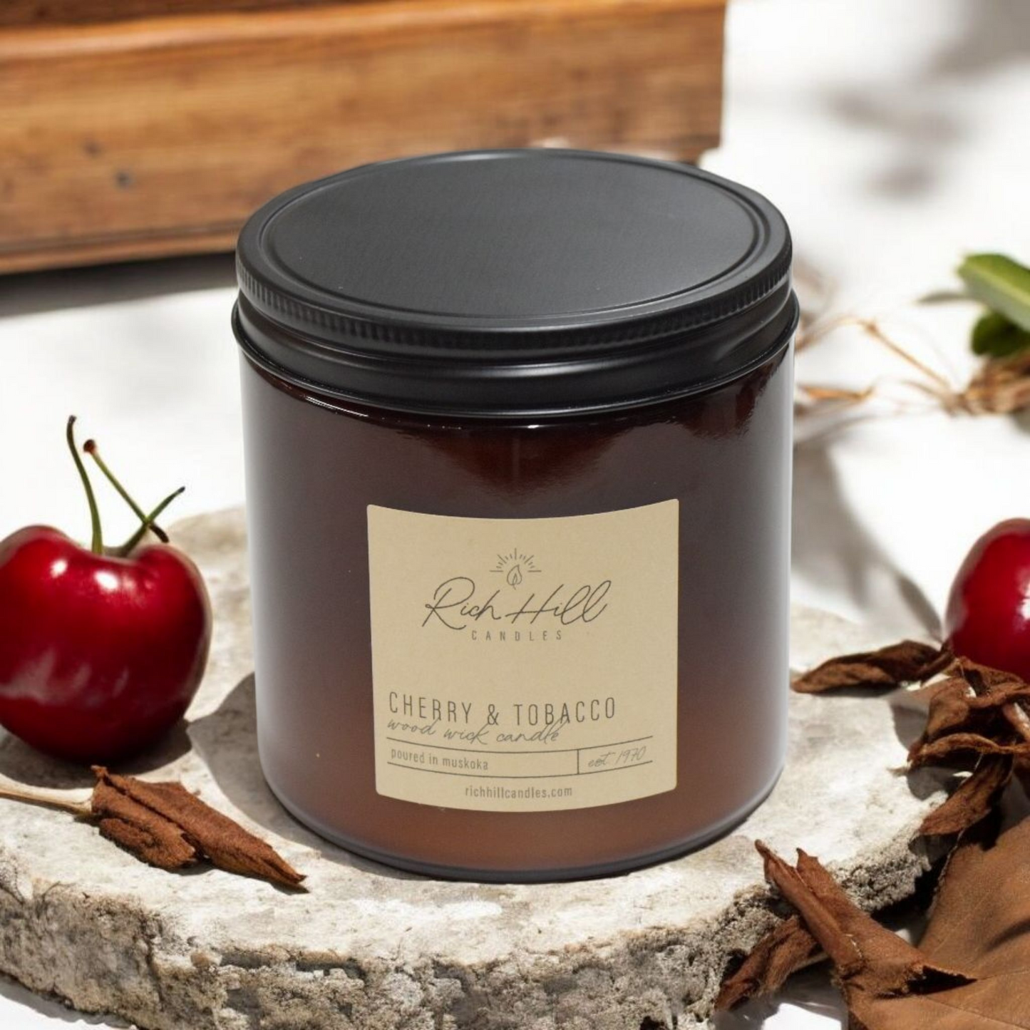 Cherry & Tobacco Scented Wood Wick Jars