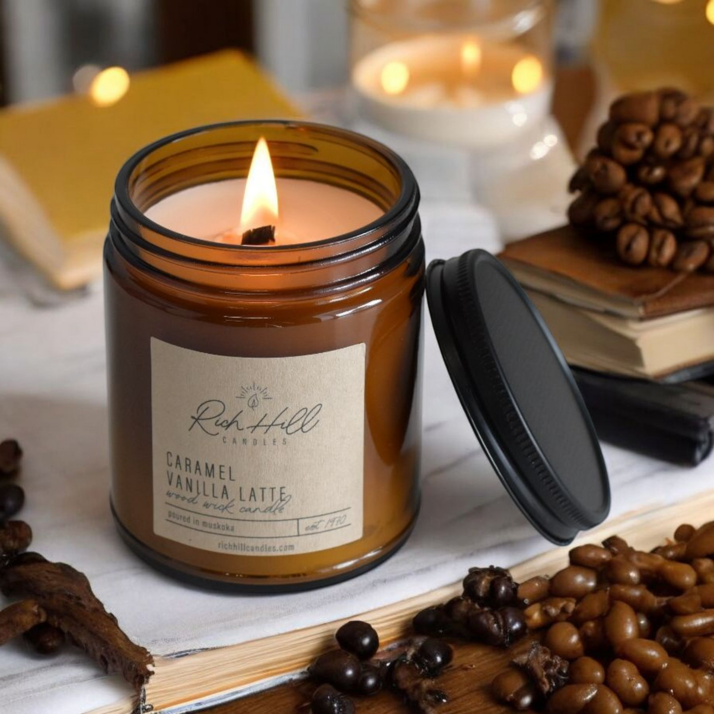 Caramel Vanilla Latte Scented Wood Wick Jars