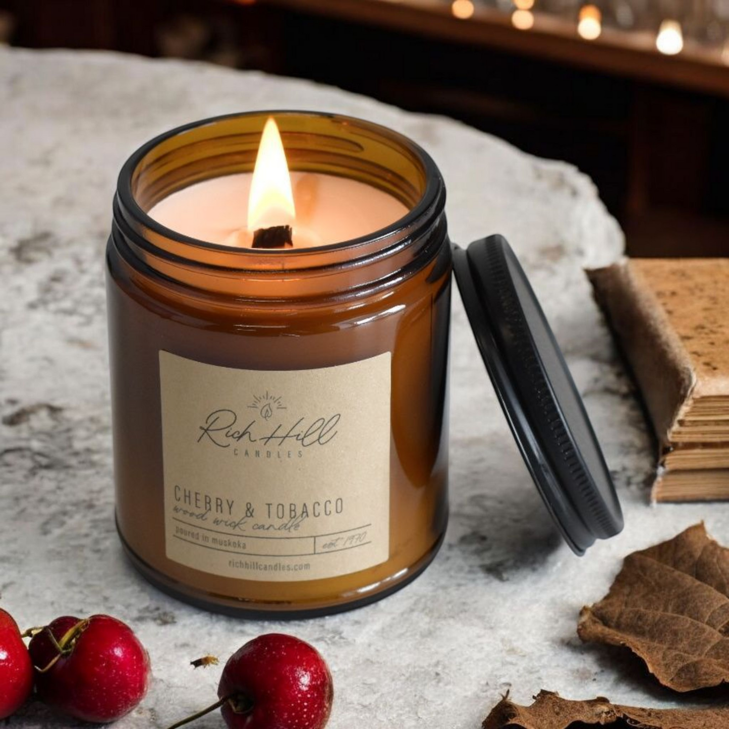 Cherry & Tobacco Scented Wood Wick Jars