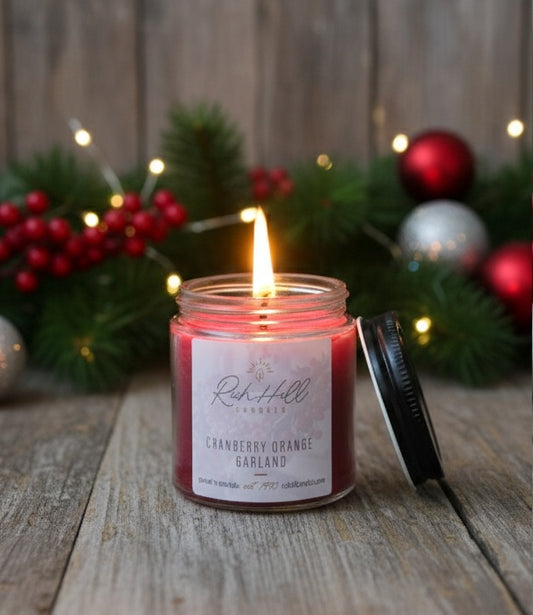 Cranberry Orange garland Jar Candles