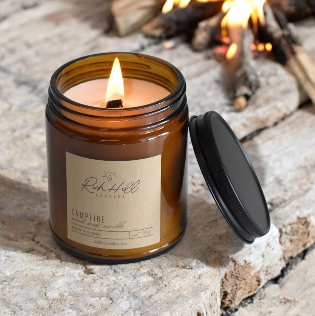 Campfire Wood Wick Candle | Smoky Cozy Campfire Scent | Rich Hill Candles