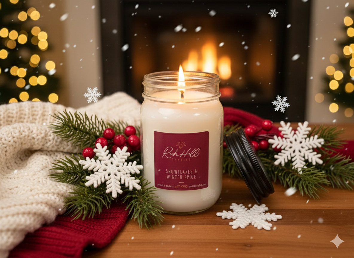 Snowflakes & Winter Spice - vanilla, cashmere cream and light citrus Scented Jar Candle