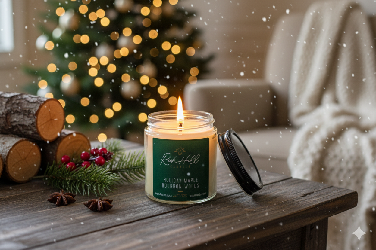 Holiday Maple Bourbon Woods Scented Jar Candles