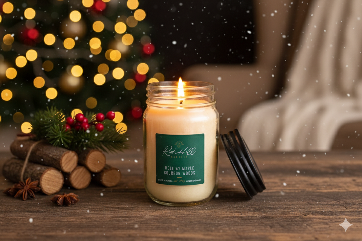 Holiday Maple Bourbon Woods Scented Jar Candles