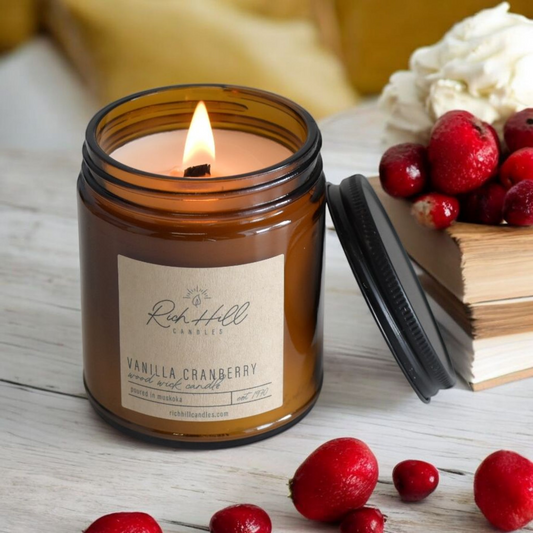Vanilla Cranberry Scented Wood Wick Jars