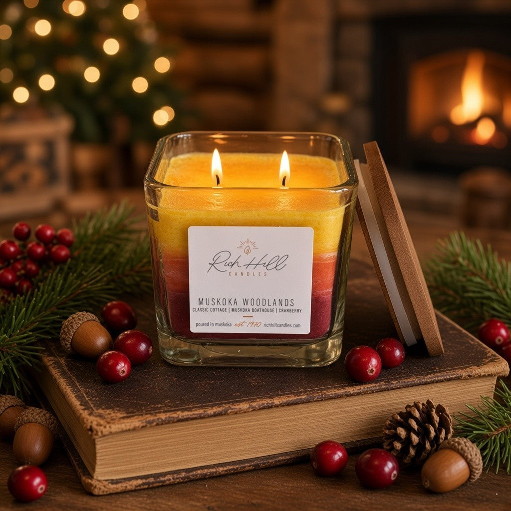 Muskoka Woodlands 3 Layered Candle | Classic Cottage, Muskoka Boathouse & Cranberry